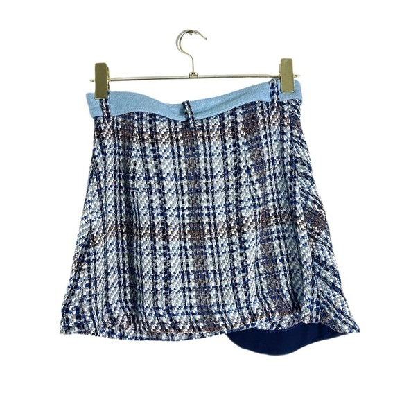 Zara Blue Tweed Textured Mini Skirt Contrast Denim Belt Size S - Picture 5 of 5
